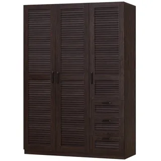 [en.casa] Kleiderschrank Finning 176x120x52 cm 3 Schubladen Walnuss, dunkel