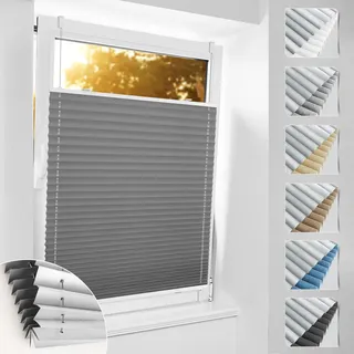 bobodeco Plissee ohne Bohren Verdunkelung Klemmfix, Grau 80x230 cm(BxH) Verdunklungsplissee Thermo Plissees 100% Verdunkelnd & lichtundurchlässig Plisseerollo für Fenster & Tür