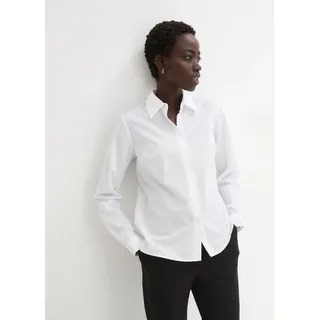 Langarmbluse BONPRIX "Bluse", Damen, Gr. 42, weiß, Web, Obermaterial: 65% Polyester, 35% Baumwolle, loose fit hüftbedeckend, Blusen Langarmbluse, lockere Passform, für eleganten Auftritt, aus Baumwollmischung