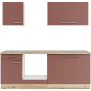 OPTIFIT Küchenzeile "Bella" Breite 210 cm, wahlweise mit E-Geräten, küche: rot, front: rostrot, korpus: wildeichefarben, arbeitsplatte: anthrazit