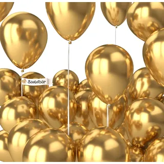 BIO Luftballons Gold [25 Stück] Glänzend/Chrome • Ø38cm XXL • MADE IN EU • Umweltbewusst & Kompostierbar • Premium Bio Ballons Gold • 100% Naturlatex • Goldene Luftballon - Luftballons Geburtstag