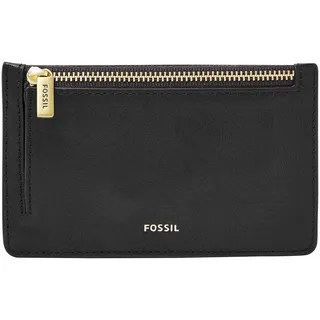 Fossil, Logan, Damen Reißverschluss-Kartenetui aus Leder mit Schlüsselanhänger, Schwarz, Einheitsgröße