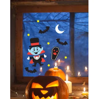FIESTAS GUIRCA | Vampir Gel Dekoration (20x25 cm) - Wand-, Tür- und Fensterdeko - Ideal für Halloween und Gruselfeste - Vampir Dekoration für Feiern - Mehrfarbig
