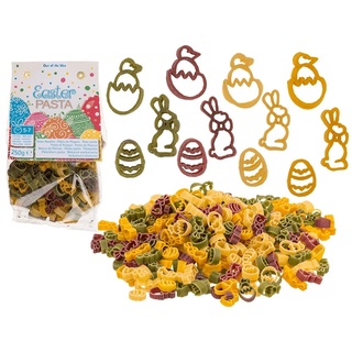 Hartweizengrießnudeln "OSTERN", mit Kurkuma, rote Beete und Spinat, 4-farbig, 250g, Packung mit Headercard