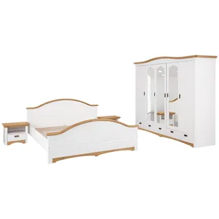 OTTO home Schlafzimmer-Set »"Konrad", komplettes Schlafzimmer mit großem Schrank« gelb (weiß, honigfarben), Schlafzimmermöbel-Sets, Schlafzimmer-Set, mit 5-trg. Kleiderschrank, Bett 180/200 cm und 2 Nachttischen,