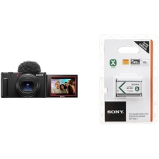 Sony ZV-1II Vlog-Kamera | Digitalkamera (Weitwinkel-Zoomobjektiv, verstellbares Display für Vlogging, 4K Video, multidirektionales Mikrofon) + Zusatzakku