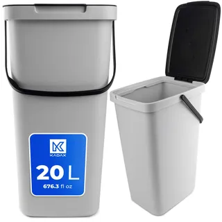 KADAX Abfallbehälter mit Deckel und Griff, Abfalleimer aus Plastik, Mülleimer für die Mülltrennung (Grau, 20L) - Grau, Hellbraun, Blau, Grün, Hellgelb
