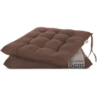 Brandsseller 2er SetStuhlkissen 40x40x5 cm Sitzkissen Polster Stuhlauflage mit Haltebändern Dekokissen für Indoor Outdoor gesteppt - Braun