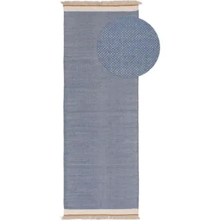 Kunstloft Wollteppich-Läufer Karla Blau 70x200 cm , Textil , Beton Optik , Rechteckig , 70x1 cm , Gots , pflegeleicht , Teppiche und Böden, Teppiche, Teppichläufer, Läufer