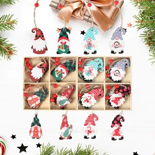 AWBEOT 24 Pcs Holz Weihnachten Anhänger Weihnachtsanhänger Wichtel Christbaumschmuck Weihnachtswichtel zum Hängen Weihnachtsdekoration Weihnachtsbaum Deko Weihnachtsmann Anhänger weihnachtsbaumschmuck