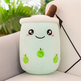 EXQULEG Bubble Tea Plüschtier Boba Kuscheltier Plüschpuppen Weiche Kuscheltier Tee Weiche Puppe Teetasse Kissen Kinderspielzeug (Blau-Runde Augen,25cm)