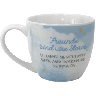 Dekohelden24 Maxi-XXL Kaffeebecher/Tasse aus Porzellan, Motiv: Freunde sind wie Sterne, Größe H/Ø: 9,2 x 10,5 cm, Fassungsvermögen 400 ml, Spülmaschinengeeignet, 9,2 cm