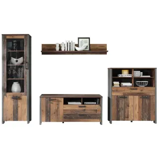 Forte POSEN Wohnwand Old-Wood Vintage - Schwarz, Braun, Grau