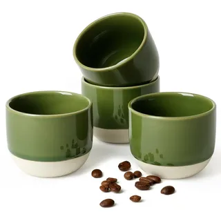 NOVAJOY | Espressotassen Set | 4-teilig | 150 ml | Mini-Espressotasse - Handgefertigt dickwandigem | Hochwertige Tassen aus Steingut | Ohne Henkel | Kaffeetassen | Mokka | Geschenk in modernem Design