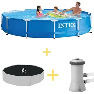 Intex Metal Frame Pool - 366 x 76 cm - Inklusive Solarsegel & Filterpumpe