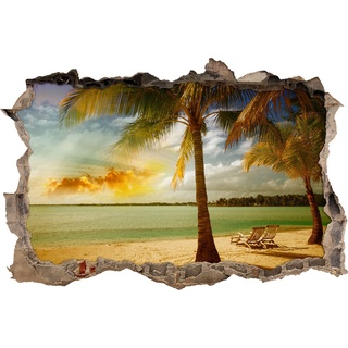 Pixxprint 3D_WD_S2527_62x42 traumhafter Strand mit Palmen Wanddurchbruch 3D Wandtattoo, Vinyl, bunt, 62 x 42 x 0,02 cm