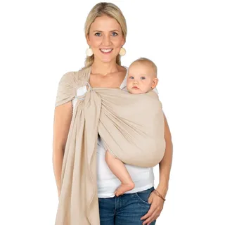 Hoppediz Ring-Sling Ultraleicht Babytragetuch ab Geburt, Hamburg Frappé | Ergonomisches ultraleichtes Tragetuch mit Ringen für schnelles Anlegen, inkl. Anleitung