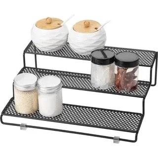Unyqoos® 3‐stufiges Gewürzregal aus Metall, schwarz – Küchen- & Vorrats‐Organizer für Gewürzgläser (Arbeitsplatte & Schrank) - Schwarz