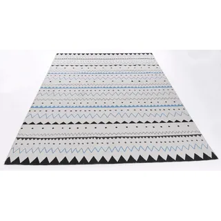 Teppich THEKO "Tuxedo" Gr. 2, blau (weiß, türkis), B:80cm H:5mm L:150cm, Baumwolle, Teppiche, Teppich, Flachgewebe, handgewebt, ideal im Wohnzimmer & Schlafzimmer
