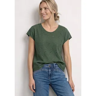 Shirttop STREET ONE, Damen, Gr. 46, grün (bound grün), Jersey, Obermaterial: 97% Baumwolle, 3% Elasthan, unifarben, normal, V-Ausschnitt, Tops Shirttop, überschnittene Schultern, gerundeter V-Ausschnitt