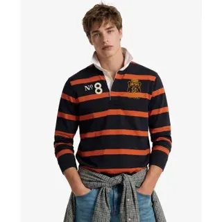 Superdry für Herren. M1110483A Rugby-Poloshirt Double Emblem Stripe orange, marineblau (XL), Lässig, Baumwolle, Langarm