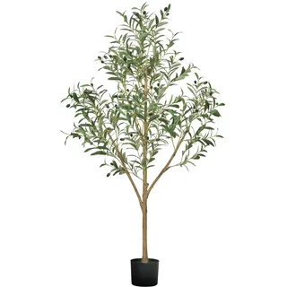 Vevor Künstlicher Olivenbaum, 1,5 m, mit schwarzem Topf, Kunstbaum mit natürlichem Holzstamm & realistischen grünen Blättern & Früchten, Kunstpflanze für Innenbereich, Zuhause, Büro, Wohnzimmer