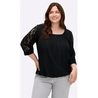 Longbluse SHEEGO BY JOE BROWNS, Damen, Gr. 52, schwarz, 100% Polyester, Spitze:100% Polyamid, unifarben, Rundhals, Blusen Longbluse