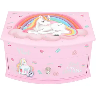 DEPESCHE 13203 Ylvi - Kleines Schmuckkästchen in Pink, mit Einhorn Motiv und Muster, Schmuckbox mit Klappdeckel und Spiegel