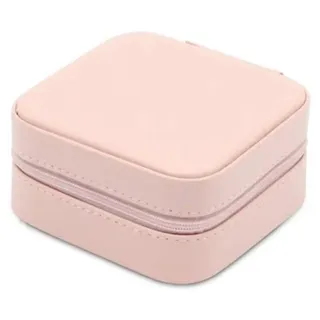 Kleine Schmuck-Aufbewahrungsbox, minimalistischer tragbarer Reise-Organizer aus Kunstleder, Rosa - Rosa