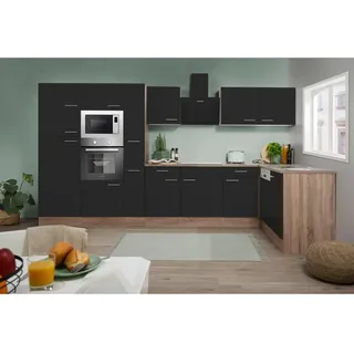 Respekta Winkelküche L-Form 370 cm Schwarz Eiche