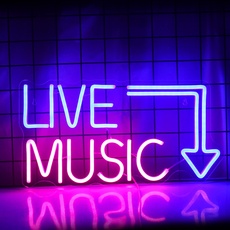 Wanxing Live Music Leuchtreklame Musik Neonlichter Buchstaben Neonlicht Schild Neon Bar Schild Leuchtschild für Bierbar, Musikstudio, Schlafzimmer, Wanddekoration, Party, Club (Bule Pink)