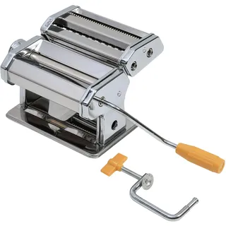 axentia Nudelmaschine verchromt, Pasta-Maker für Lasagne-Platten, Spaghetti oder Bandnudeln, manuelle Pastamaschine mit Kurbelantrieb, 9 Teigdicken, Silber, 1 - Pack