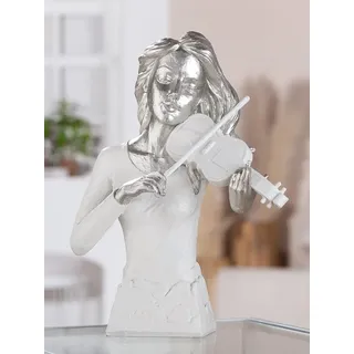 GILDE Figur Musician, Kunstharz, weiß, metallische Optik, Fraumotiv mit Geige, Musikerform, H: 30cm, B: 23cm, T: 10,5cm - Deko, Kunst, Skulptur, Geschenk