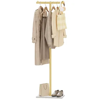 GUOHNHE Garderobenständer mit Rock Slab Base, T-förmige Metall Freistehend Kleiderständer für Kleidung, Modern Kleiderbügel Stand, für Entryway, Wohnzimmer, Schlafzimmer, 175 cm, Goldgelb, GYJ011WJ