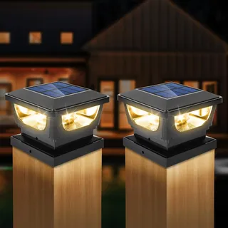 Led Pfostenkappe Solar 7x7 8x8 9x9 10x10, 3000K Warmweiss Solar Pfostenleuchte Zaunpfosten Beleuchtung Solarleuchte Pfosten IP65 Wasserdicht für Hölzerne Pfosten, Patio, Zaun Beleuchtung(2 PCS)