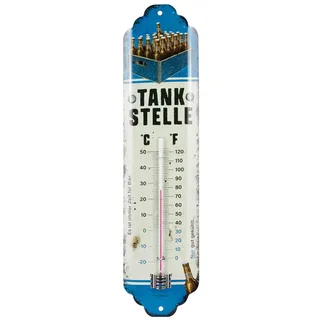 Nostalgic-Art Retro Thermometer, 7 x 28 cm, Tankstelle Bier – Geschenk-Idee als Bar-Zubehör, aus Metall, Vintage Design, Bier-Deko