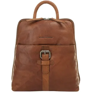 Cityrucksack SPIKES & SPARROW, Damen, Gr. B/H/T: 27cm x 25cm x 8cm, onesize, braun (cognac), 100% Polyester, beschichtet, leicht glänzend, Rucksäcke Cityrucksack, echt Leder
