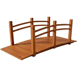 Relaxdays Garten Brücke, mit Geländer, Tannenholz, für Gartenteich, HxBxT: 55 x 150 x 67 cm, 150 kg, Holzbrücke, orange , Holz , 150x55x67 , Dekoration, Gartendeko