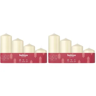 Bolsius Glatte Stumpenkerzen - 4er Set - Elfenbein - Verschiedene Größen 12-10-8-6 cm - Ø48mm - Dekorative kerzen - Lange Brenndauer - Unparfümiert - Mit Natürlichem Pflanzenwachs - Ohne Palmöl