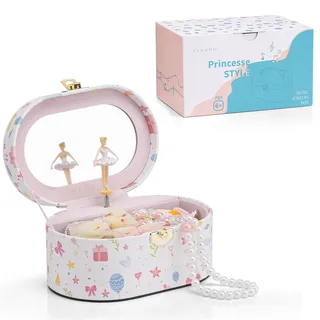 VLANDO Ellipse Schmuckkästchen für Mädchen mit Spieluhr, Trabares Schmuckkasten mit Ballerina & Spiegel, Spielzeug Geschenk 4 5 Jahre Mädchen, Schmuckschatulle mädchen
