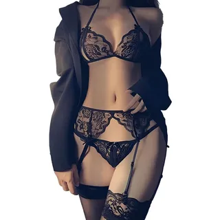 ROKZELT Strumpfhalter Frauen Strapsgürtel Hüfthalter Strapsen Dessous Sets Breit Unterwäsche Strapsstrümpfe Sexy Spitze mit 4 Halter Verstellba Strumpfbänder Strumpfgürtel für Damen + G-string