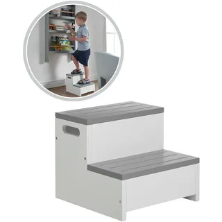Step up Stool, Haus Projekt Kinder Tritthocker zweistufig aus Holz, Stabiler Tritthocker in weiß aus Massivholz, Kinderschemel 2 Stufen, rutschfeste Fußbank