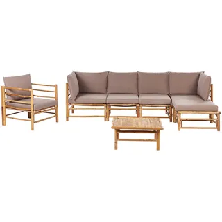 Beliani Lounge SET 6-Sitzer Bambusholz hellbraun 3-teilig Auflagen taupe Cerreto , Taupe , Holz , Gartenmöbel, Gartengarnituren, Gartenmöbel-Sets