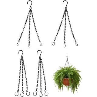CZAYEFNH Hängetopf Pflanzenkette 4er Set Metall Hängekette schwarz verstellbar für Blumentopf Balkon Garten Innen Außen Dekoration belastbar bis 6 kg wetterfest