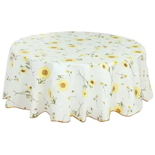 sourcing map Tischdecke Tischtuch Tischwäsche abwaschbar rund frühling wasserdicht, öldicht, schmutzabweisend Blumenmuster Goldene Sonnenblume Rund 180cm