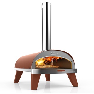 ZiiPa - Pizzaofen Piana, Pizzaofen für den Außenbereich, kompakt, Pellet-Pizzofen, Holzfeuer, Backofen mit Drehteller für 360° Garen, integriertes Thermometer, Farbe Terracotta