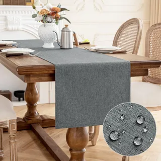AooHome Tischläufer Grau 40X180cm, Tischdeko Leinen-Optik Abwaschbar Tischband aus Polyester Wasserabweisend mit Lotuseffekt, Dauerhaft Kratzfest für Esszimmer Hochzeiten Party Weihnachten