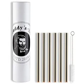Buddy ́s Bar - Wiederverwendbare Trinkhalme, 6 Strohhalme im Set + Reinigungsbürste, spülmaschinenfest, umweltfreundlich, nachhaltig & plastikfrei, 15 cm Länge, Kupfer-Look