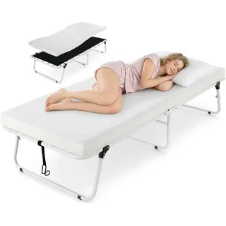 Klappbett - Gästebett mit Matratze - 190 x 80 cm - 7 cm Memory-Foam-Matratze - Zusammenklappbar - Metallrahmen - Weißer Rahmen