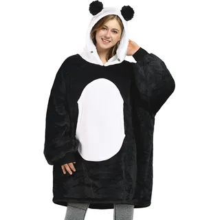 Catalonia Classy Übergroße Panda Sherpa Hoodie Decke, Flauschige Warme Kuscheldecke mit Ärmeln und Kapuze, Tragbare Decke zum Anziehen als Geschenkidee für Damen Herren Kinder